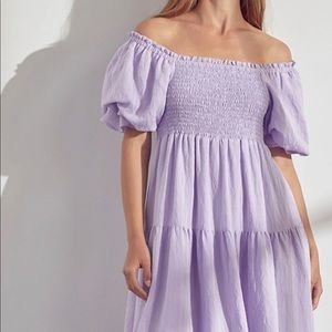 NWT - Smocked Tiered Midi Off the Shoulder Dress